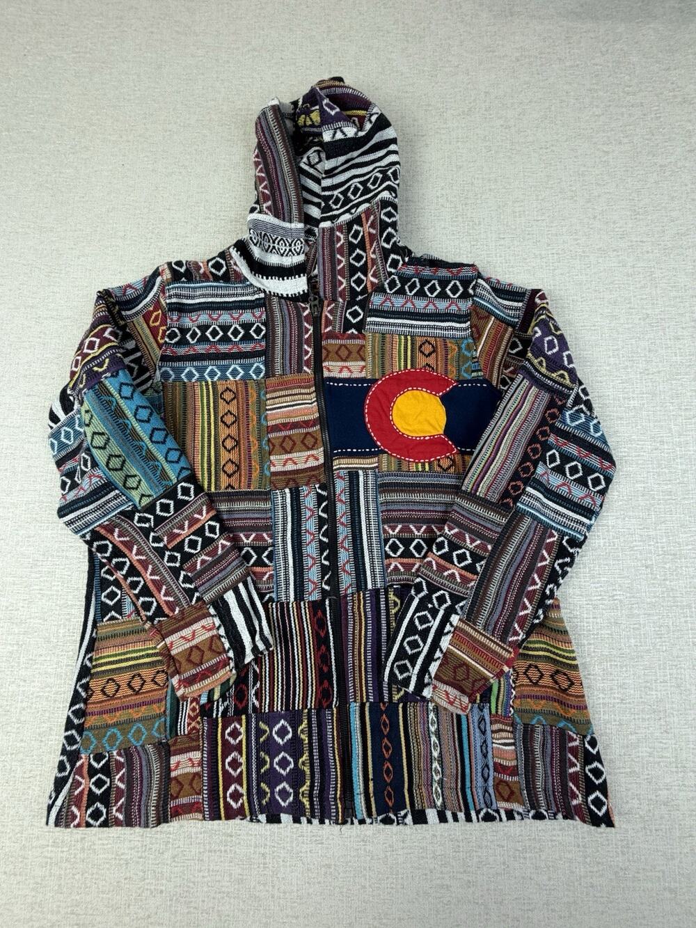 Rising International 2XL Colorado Flag Patchwork Baja Hoodie Nepal Cotton